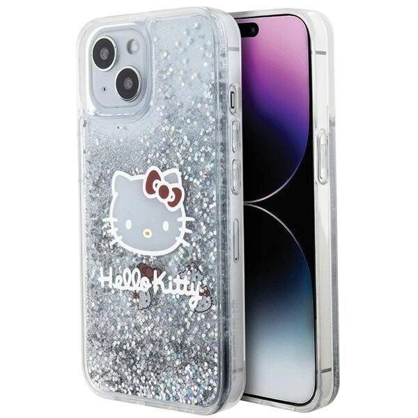 Hello Kitty Liquid Glitter Charms Head Hülle iPhone 14 – Silber