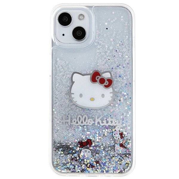 Hello Kitty Liquid Glitter Charms Head Hülle iPhone 14 – Silber
