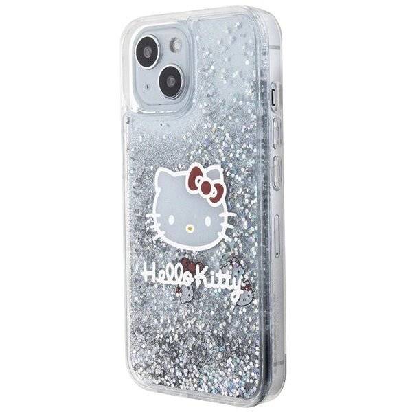 Hello Kitty Liquid Glitter Charms Head Hülle iPhone 14 – Silber