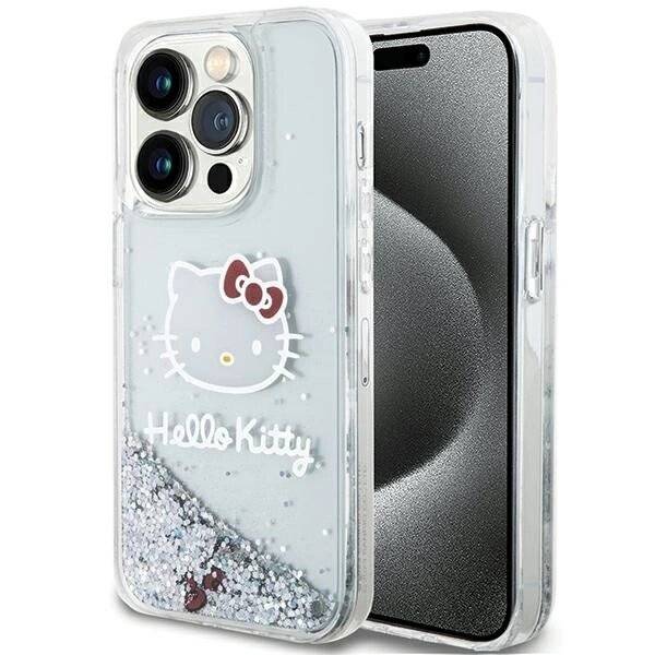 Hello Kitty Liquid Glitter Charms Head Hülle iPhone 15 Pro – Silber
