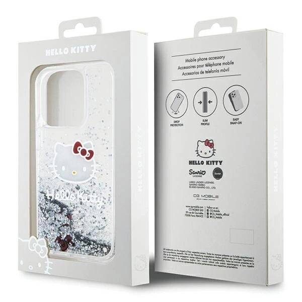 Hello Kitty Liquid Glitter Charms Head Hülle iPhone 15 Pro – Silber