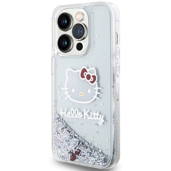 Hello Kitty Liquid Glitter Charms Head Hülle iPhone 15 Pro – Silber