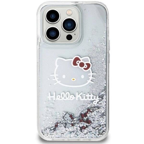 Hello Kitty Liquid Glitter Charms Head Hülle iPhone 15 Pro – Silber