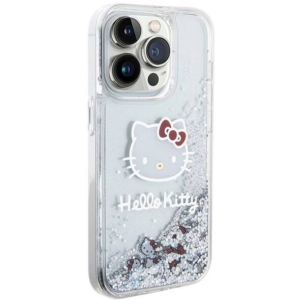 Hello Kitty Liquid Glitter Charms Head Hülle iPhone 15 Pro – Silber