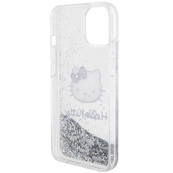 Hello Kitty Liquid Glitter Charms Head Hülle iPhone 15 – Silber