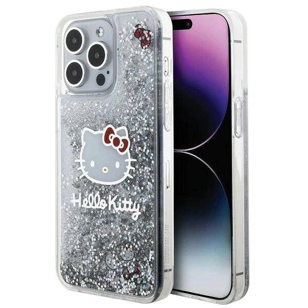 Hello Kitty Liquid Glitter Charms Head Hülle iPhone 15 Pro Max – Silber