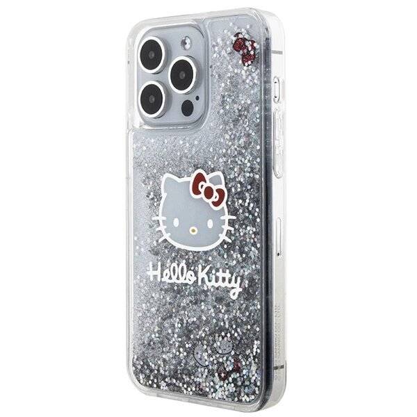 Hello Kitty Liquid Glitter Charms Head Hülle iPhone 15 Pro Max – Silber