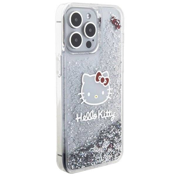 Hello Kitty Liquid Glitter Charms Head Hülle iPhone 15 Pro Max – Silber