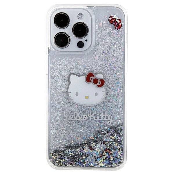 Hello Kitty Liquid Glitter Charms Head Hülle iPhone 15 Pro Max – Silber