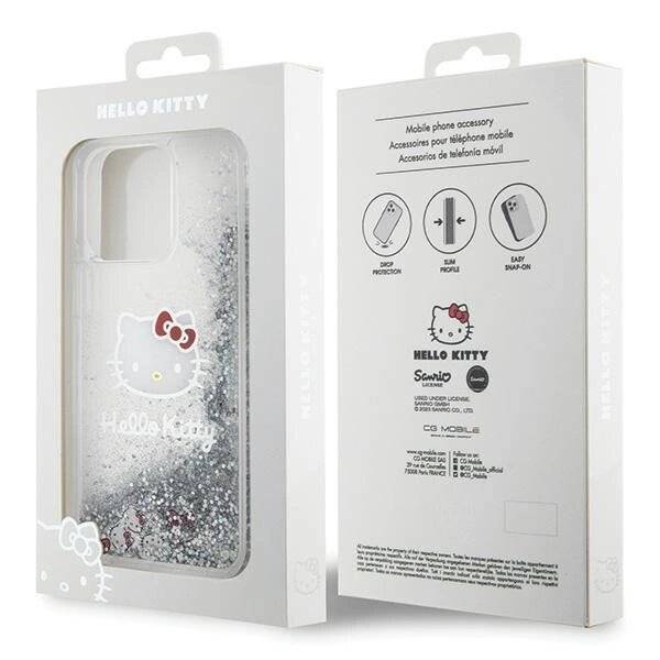 Hello Kitty Liquid Glitter Charms Head Hülle iPhone 15 Pro Max – Silber