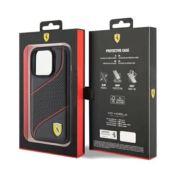 Ferrari Perforated Waves Metal Logo Hülle iPhone 15 Pro – Schwarz