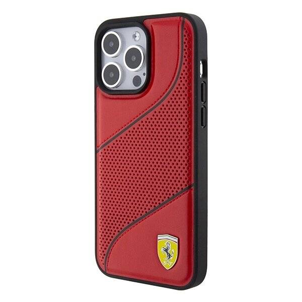 Ferrari Perforated Waves Metal Logo Hülle iPhone 15 Pro – Rot