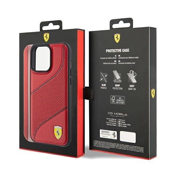 Ferrari Perforated Waves Metal Logo Hülle iPhone 15 Pro – Rot
