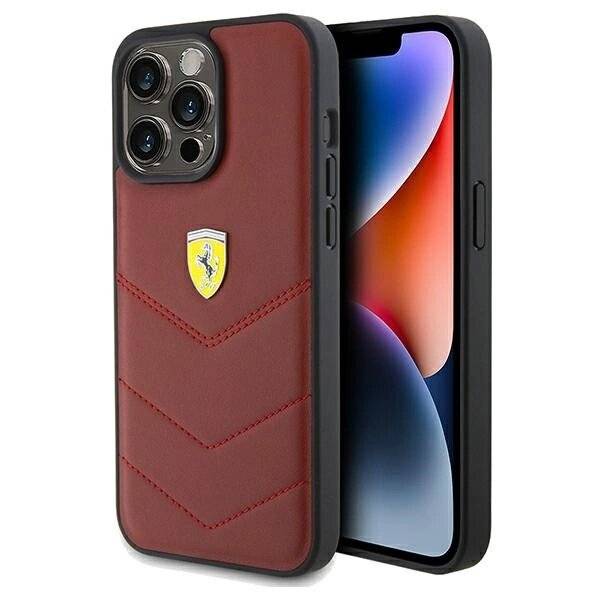 Ferrari Lederhülle genähten Linien iPhone 15 Pro Max – Rot