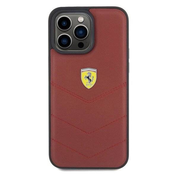 Ferrari Lederhülle genähten Linien iPhone 15 Pro Max – Rot