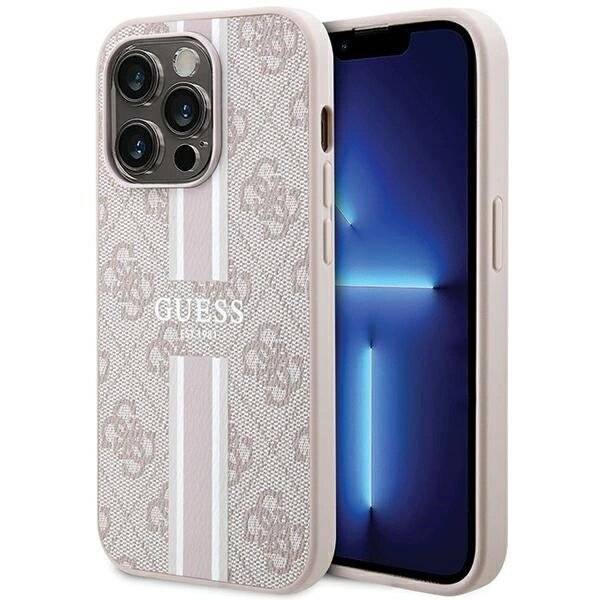 Guess 4G Printed Stripes MagSafe-Hülle iPhone 15 Pro – Rosa