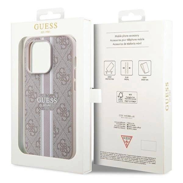 Guess 4G Printed Stripes MagSafe-Hülle iPhone 15 Pro – Rosa