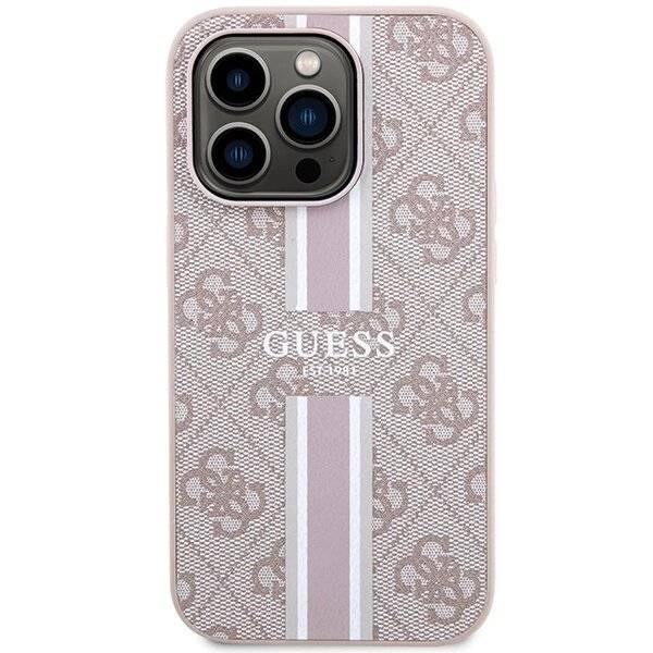 Guess 4G Printed Stripes MagSafe-Hülle iPhone 15 Pro – Rosa
