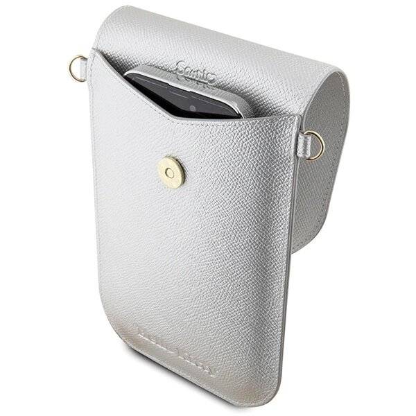 Hello Kitty Leder-Metall-Logo-Kettentasche – Silber