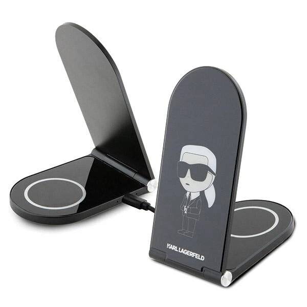 Karl Lagerfeld Ikonik MagSafe 15W induktives Ladegerät, faltbar 2in1 – Schwarz