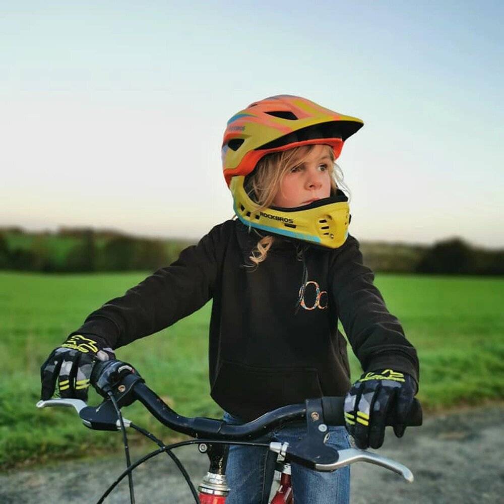 Rockbros TT-32SOYB-M Kinderfahrradhelm abnehmbarem Kinnbügel, Größe M – gelb-orange