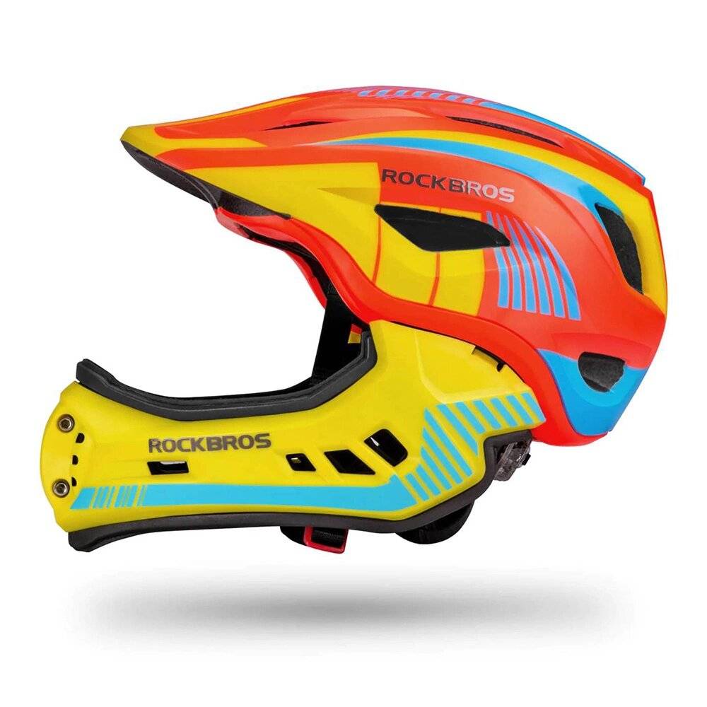 Rockbros TT-32SOYB-S Kinderfahrradhelm abnehmbarem Kinnbügel, Größe S – gelb-orange