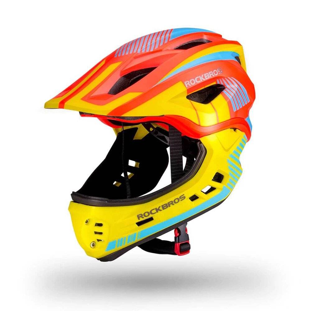 Rockbros TT-32SOYB-S Kinderfahrradhelm abnehmbarem Kinnbügel, Größe S – gelb-orange