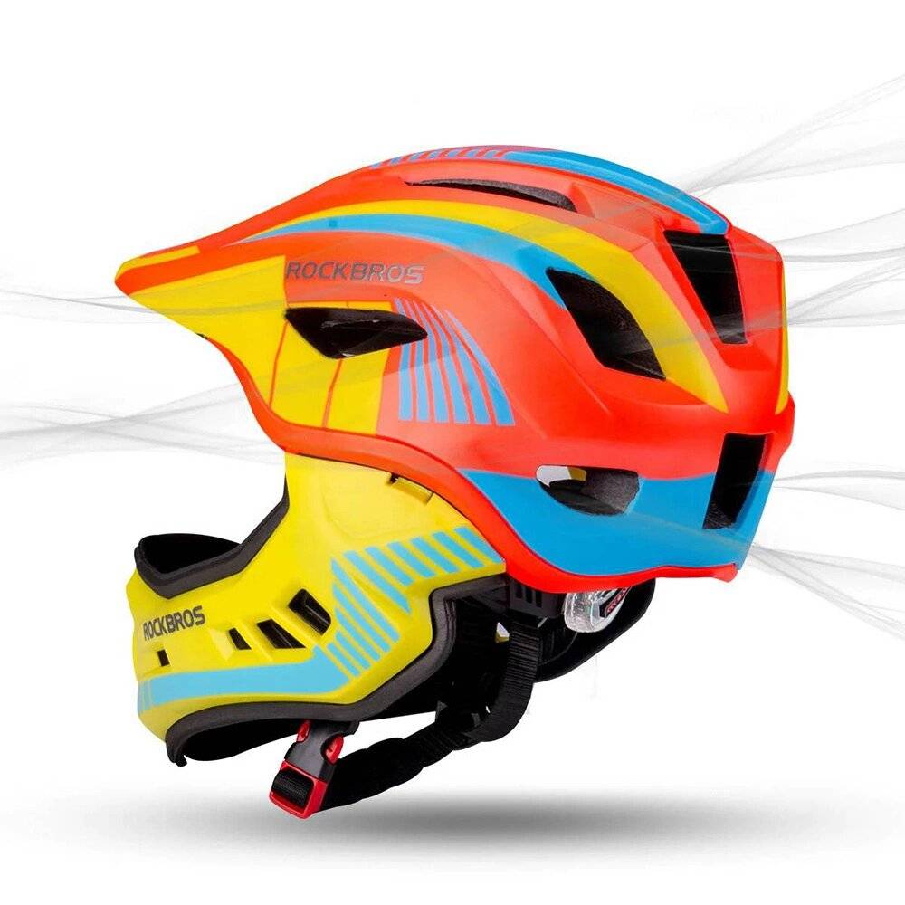 Rockbros TT-32SOYB-S Kinderfahrradhelm abnehmbarem Kinnbügel, Größe S – gelb-orange