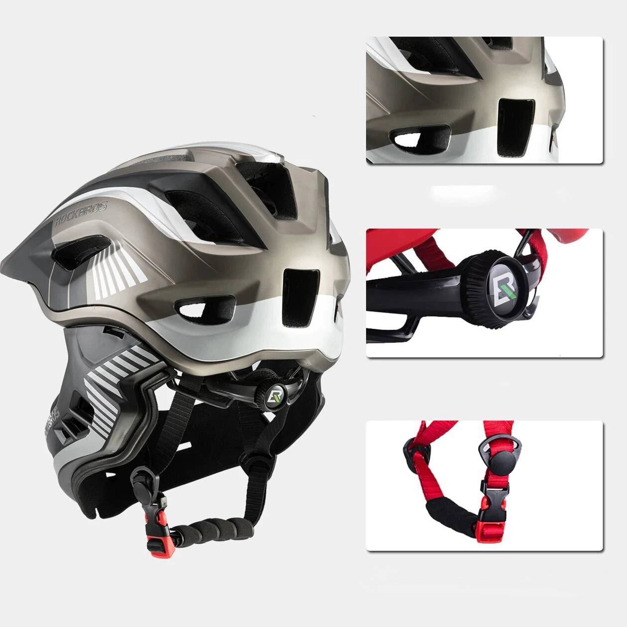 Rockbros TT-32SBTG-M Kinderfahrradhelm abnehmbarem Kinnbügel, Größe M – Grau