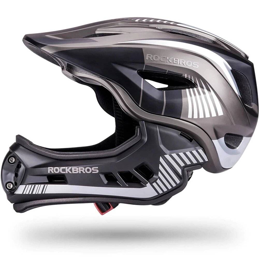Rockbros TT-32SBTG-M Kinderfahrradhelm abnehmbarem Kinnbügel, Größe M – Grau