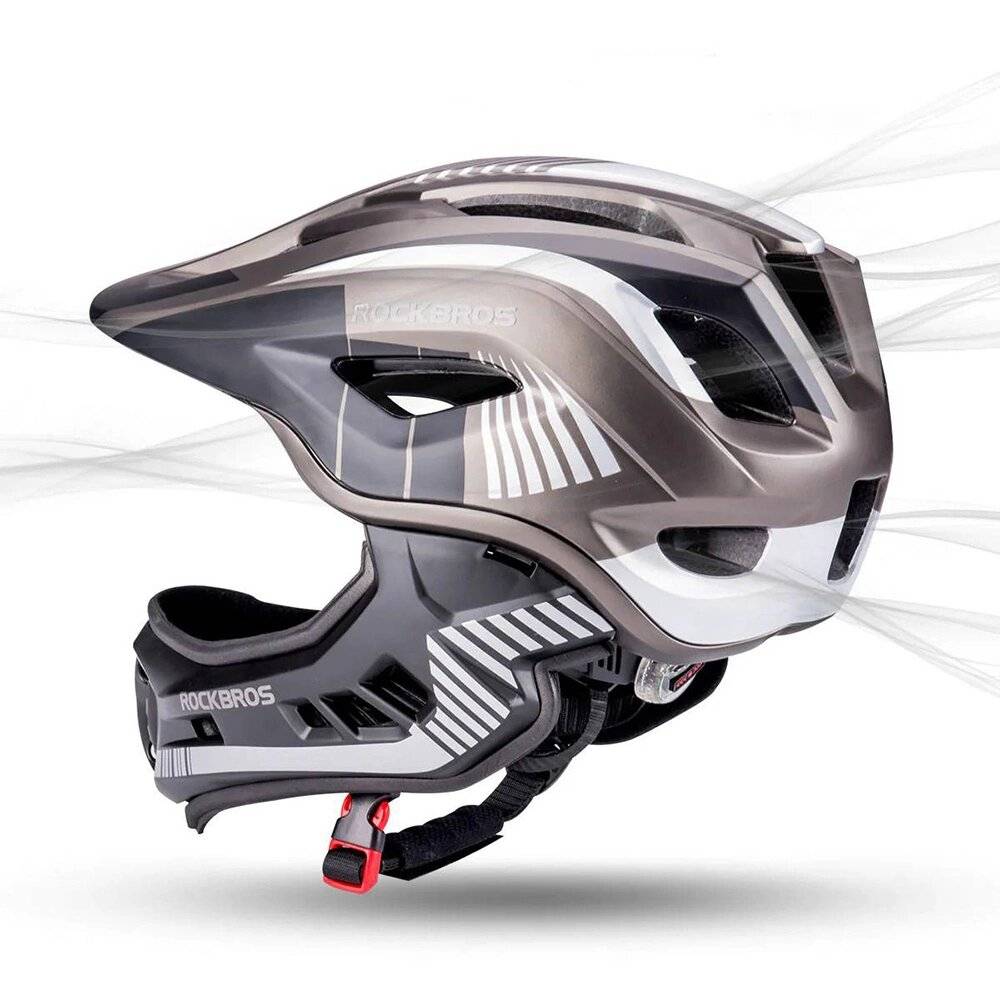 Rockbros TT-32SBTG-S Kinderfahrradhelm abnehmbarem Kinnbügel, Größe S – Grau