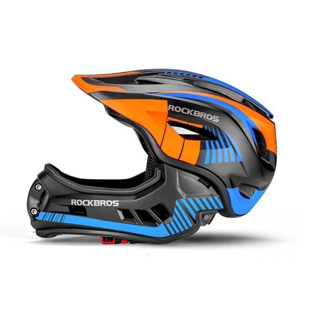 Rockbros TT-32SOBL-S Kinderfahrradhelm abnehmbarem Kinnbügel, Größe S – Schwarz Orange