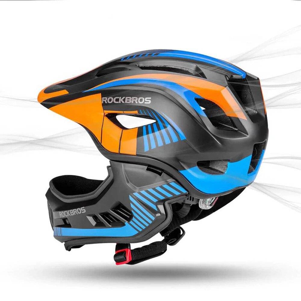 Rockbros TT-32SOBL-S Kinderfahrradhelm abnehmbarem Kinnbügel, Größe S – Schwarz Orange