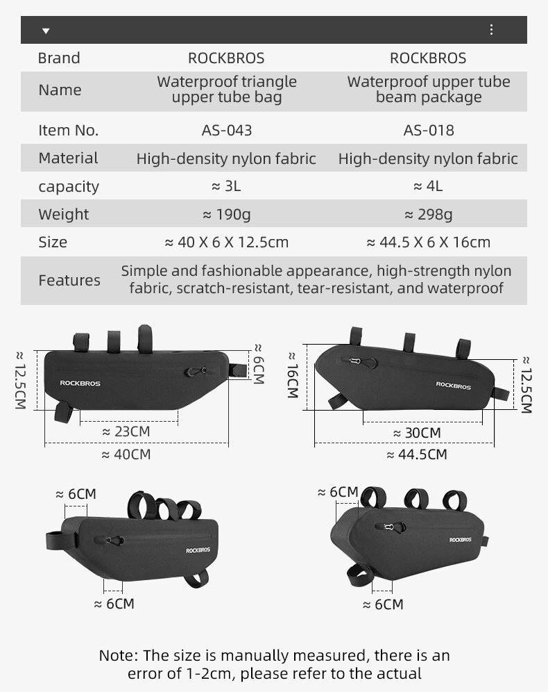 Rockbros AS-043 Fahrradtasche Klettverschluss 3l - schwarz