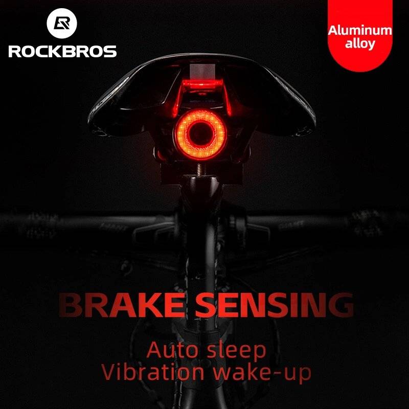 Rockbros Q5 Fahrrad Rücklicht mit intelligentem Stoppsystem, Schwarz