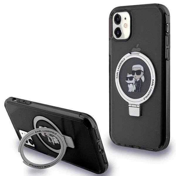 Karl Lagerfeld Ring Stand Karl&Choupette MagSafe Hülle iPhone 11 / Xr – Schwarz