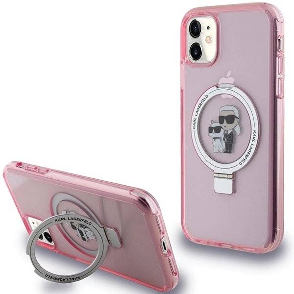 Karl Lagerfeld Ring Stand Karl&Choupette MagSafe Hülle iPhone 11 / Xr – Rosa