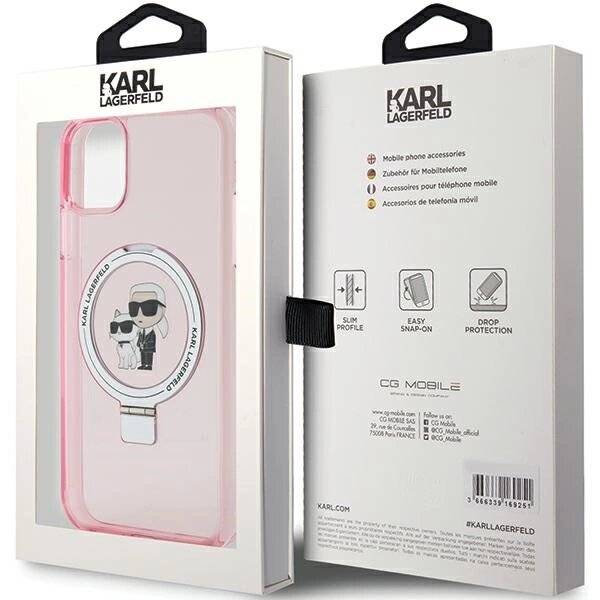 Karl Lagerfeld Ring Stand Karl&amp;Choupette MagSafe Hülle iPhone 11 / Xr – Rosa