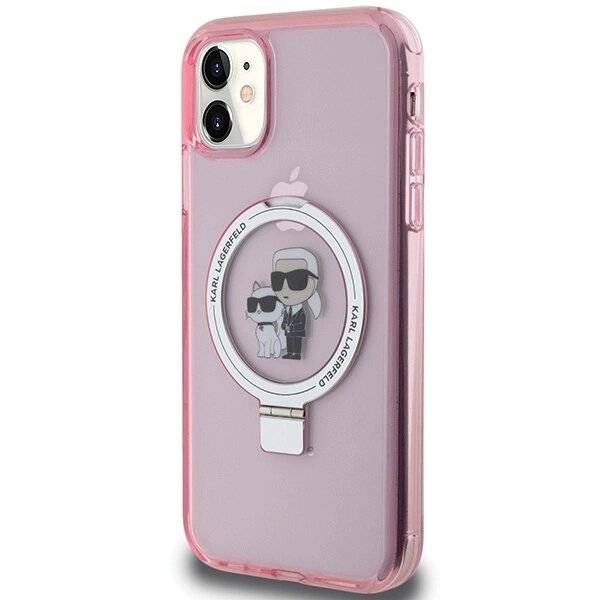 Karl Lagerfeld Ring Stand Karl&amp;Choupette MagSafe Hülle iPhone 11 / Xr – Rosa