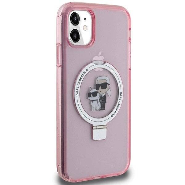 Karl Lagerfeld Ring Stand Karl&amp;Choupette MagSafe Hülle iPhone 11 / Xr – Rosa