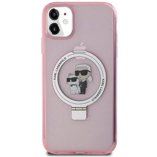 Karl Lagerfeld Ring Stand Karl&amp;Choupette MagSafe Hülle iPhone 11 / Xr – Rosa