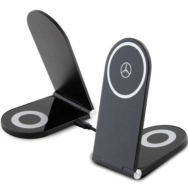 Mercedes Silver Stars MagSafe faltbares 2in1 15W induktives Ladegerät – Schwarz