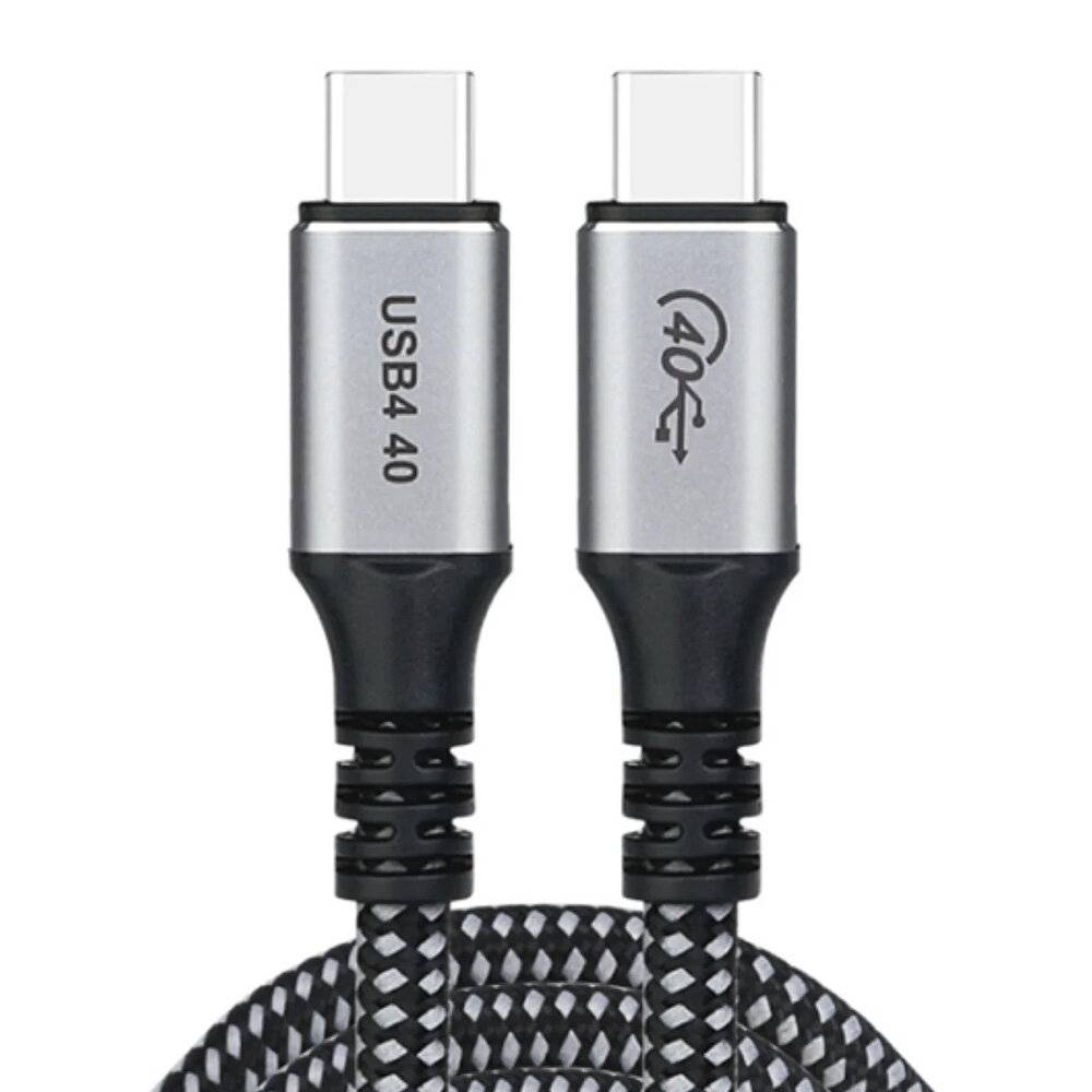 Zwei USB4-Kabel mit geflochtenen Kabeln, gekennzeichnet mit 