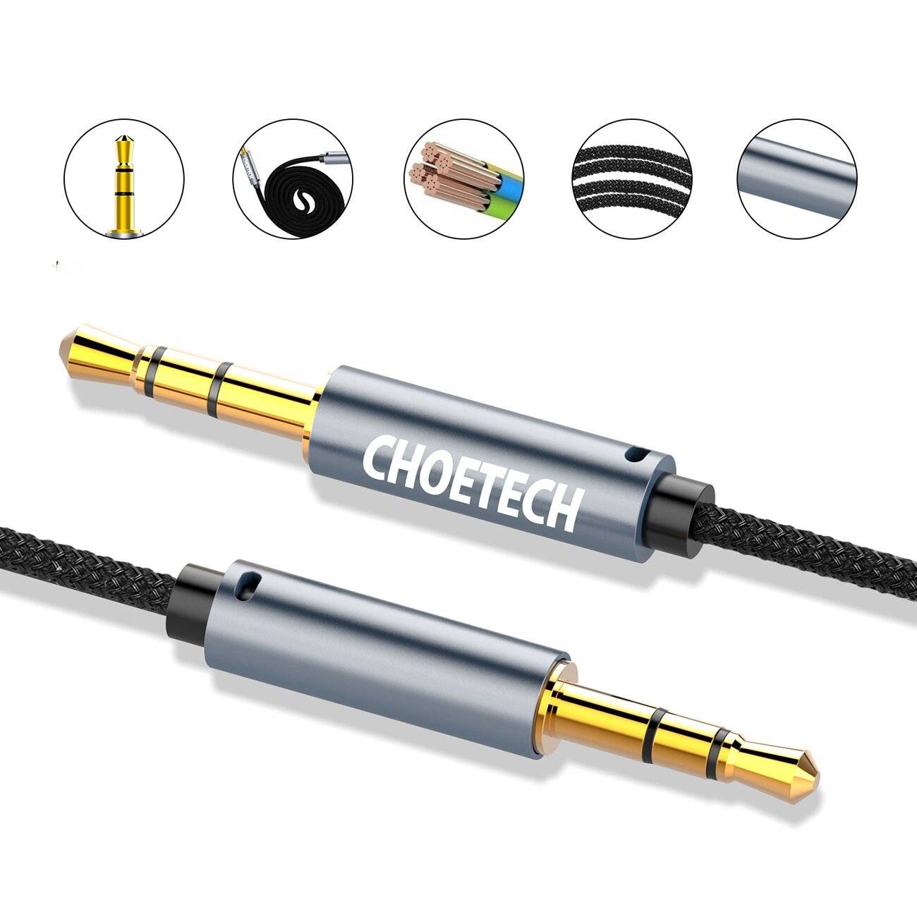 Choetech AUX002 Kabel 3,5 mm Miniklinke männlich / 1,2 m – schwarz