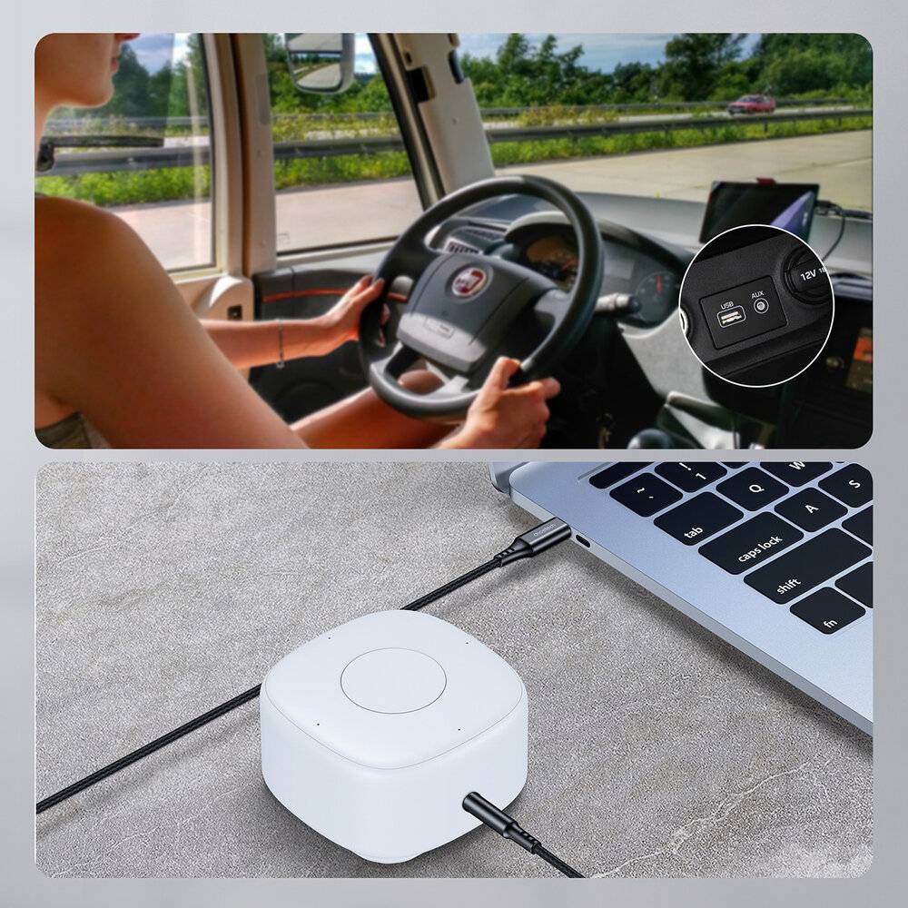 Berufskraftfahrer nutzt Aqua TROLL-Gerät zur Wasserüberwachung während der Fahrt. Das Gerät ist mit einem Laptop verbunden.