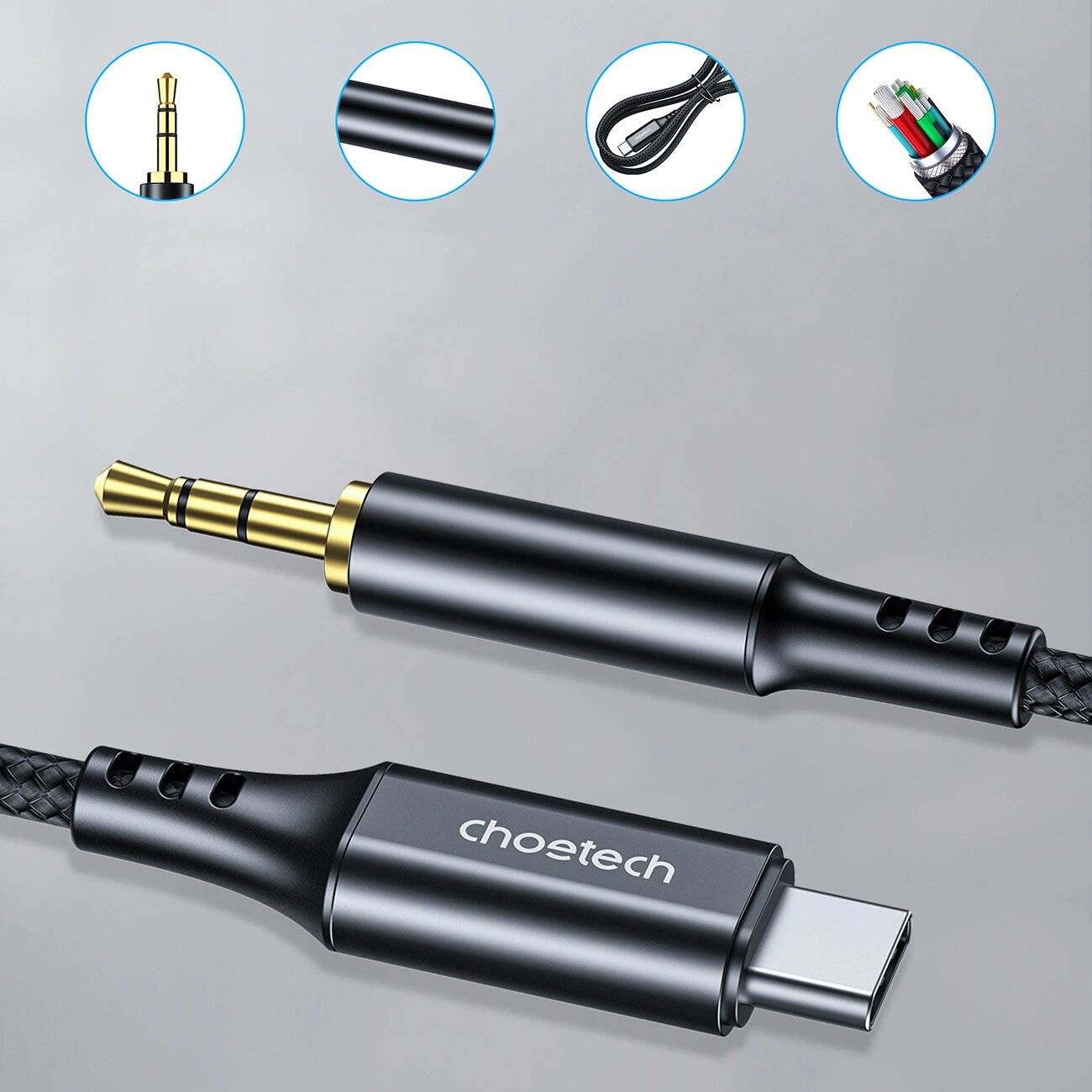 Choetech AUX006 USB-C auf 3,5-mm-Miniklinkenkabel, 1 m, Schwarz