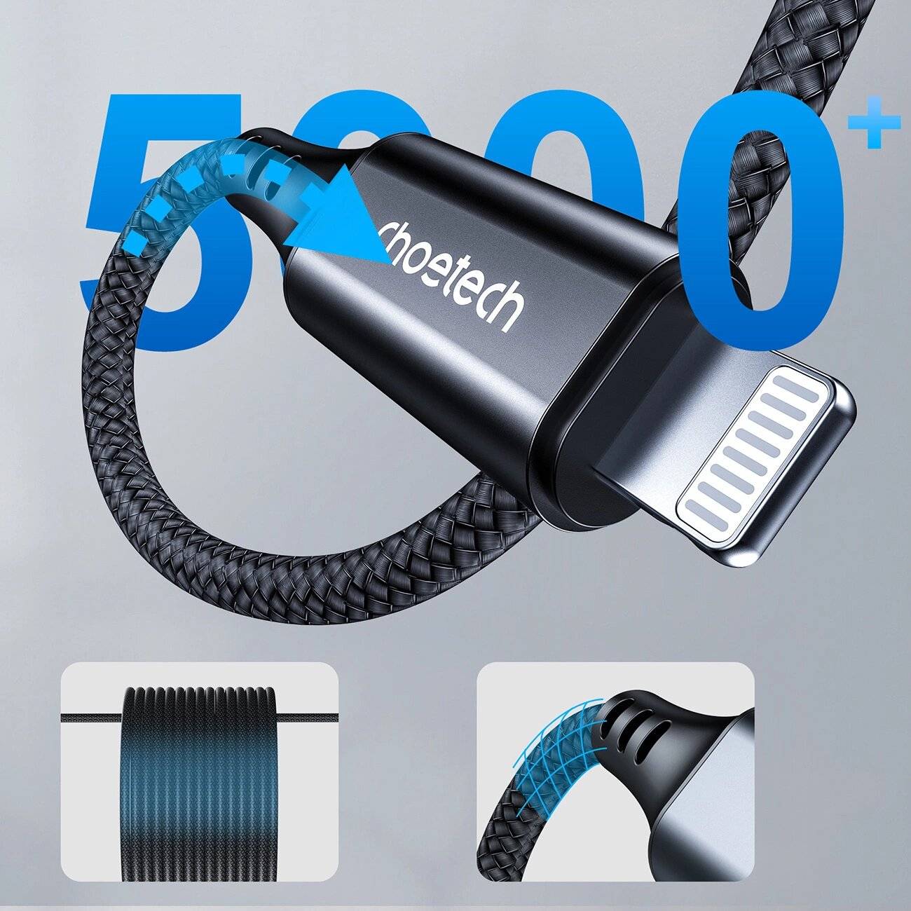 Choetech Lightning auf 3,5-mm-Klinken-Audiokabel, 2 m, geflochten, Schwarz