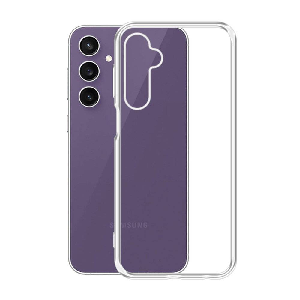 Lila Smartphone mit drei rückwärtigen Kameras neben einer transparenten Schutzhülle dargestellt.