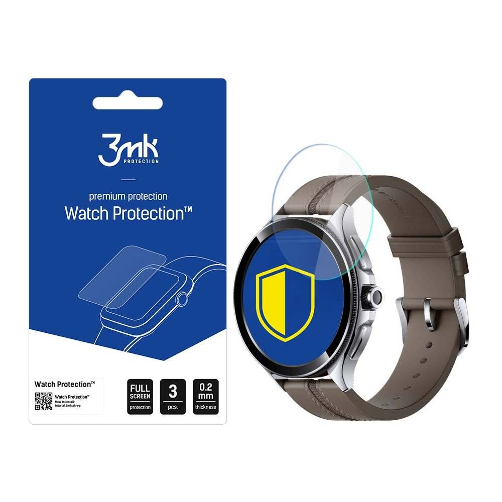 3mk premium protection Watch Protection' Verpackung neben einer Smartwatch mit Shield-Symbol auf dem Display, das die Displayschutzfolie hervorhebt.