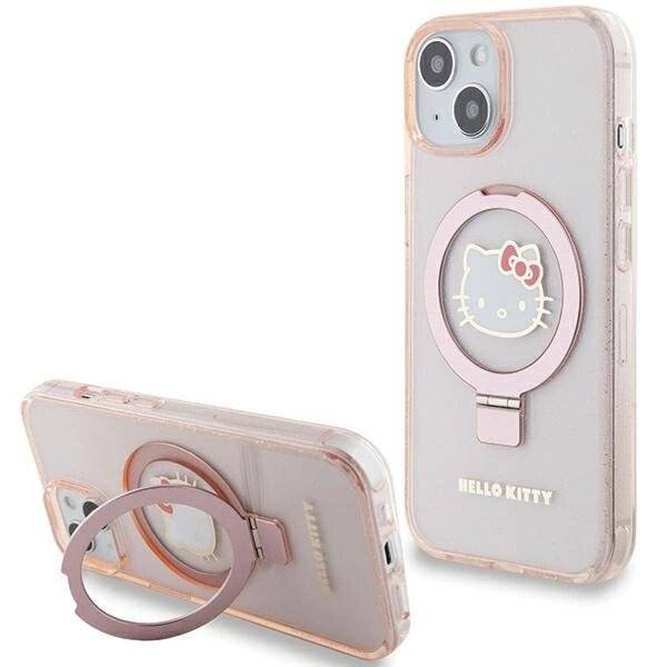 Hello Kitty Ringständer Glitzer Electrop Logo MagSafe Hülle iPhone 15/14/13 – Pink